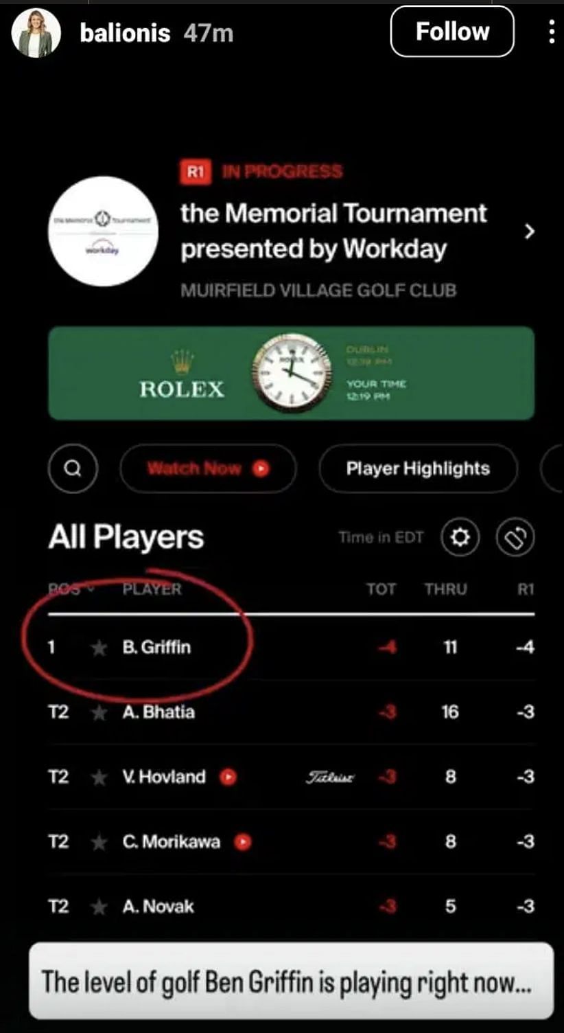 Amanda Balionis' Instagram story on Griffin - Source: via @balionis on Instagram